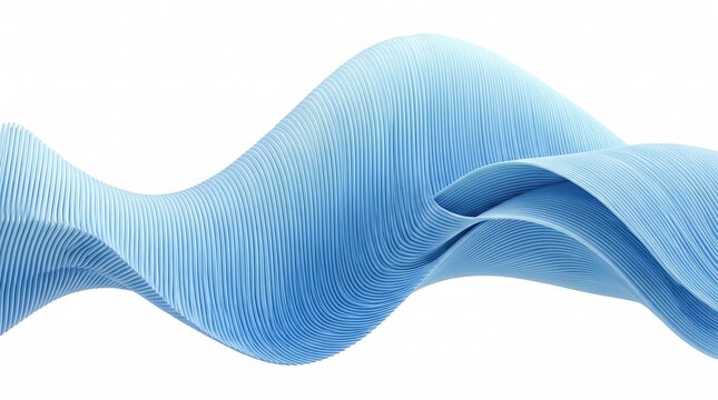 Abstract flow of smooth light blue fabric or silk waves isolated on a white background creating a soft, elegant, and fluid 3D motion graphic element for design and branding