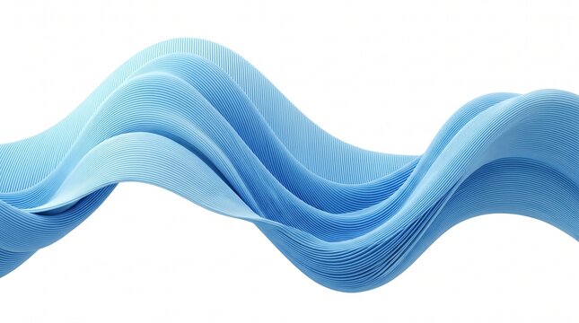 Abstract 3D rendered digital art featuring flowing, overlapping layers of smooth light blue fabric ribbons or waves isolated on a clean white background