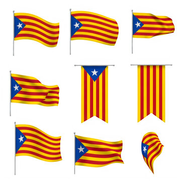 Set of colorful estelada flags waving in a row