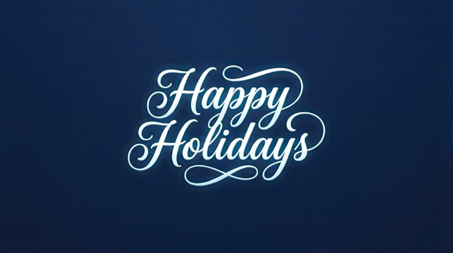 Elegant white calligraphy text saying happy holidays centered on a dark blue background perfect for seasonal greeting cards and festive designs