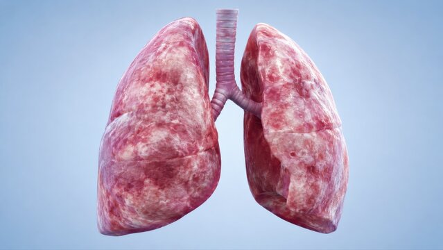 acute respiratory distress syndrome ARDS shown in premium clinical CGI with widespread bilateral inflammatory injury and pulmonary consolidation on a clean medical background.