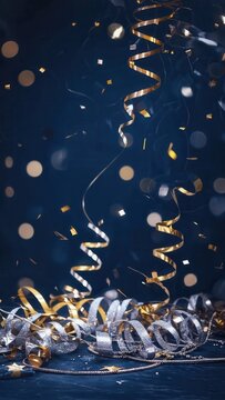 Vertical festive streamers and confetti with bokeh