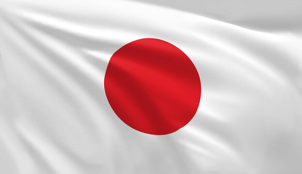 Waving national flag of Japan close up