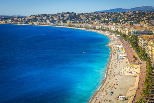 View with beautiful beaches of Nice from the hill, France