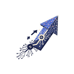 Obraz premium Futuristic Upward Arrow with Artificial Intelligence Circuitry and Neural Network Design