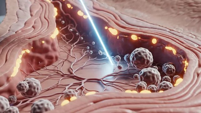 Chronic Wound Healing Delay Concept With Skin Cross-Section Highlighting Cellular Activity And Laser Effect For Health Science Applications