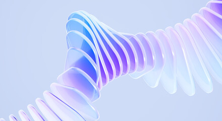 Abstract 3D Translucent Glass Spiral Helix Shape with Blue Purple Gradient Futuristic Digital Art Background Design