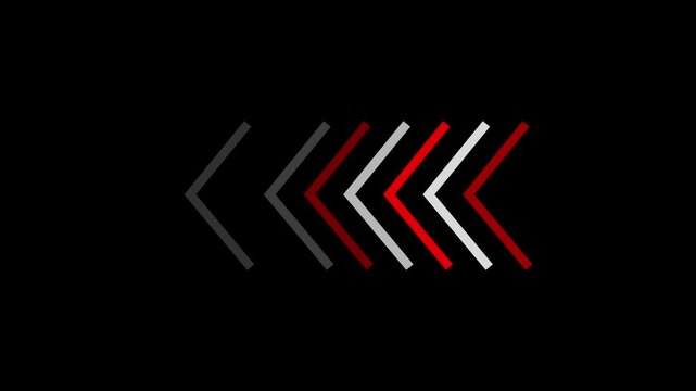 Animated Left Pointing Chevron Arrows on Black Background.4k video