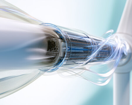 Extreme Close Up Cross Section Of Transparent Wind Turbine Blade With Carbon Fiber Reinforcement