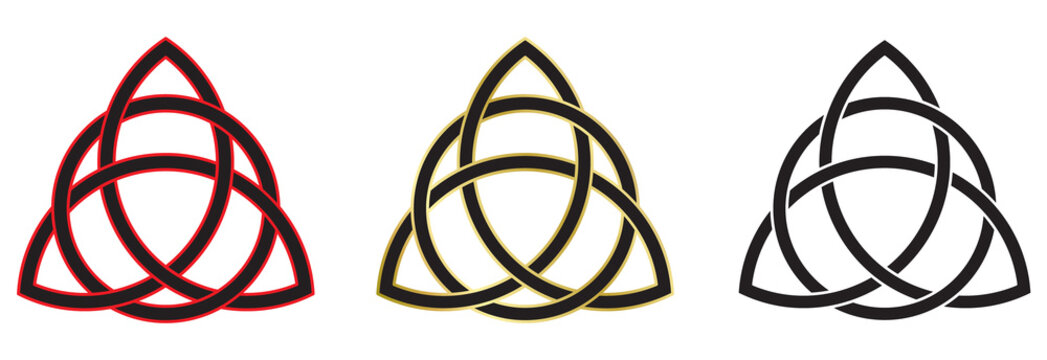 Triquetra Celtic Knot Symbol Collection in Red, Gold and Black Outline on Transparent Background PNG