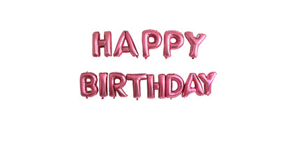 Pink foil balloon text letters spelling happy birthday isolated on transparent background cut out © Ivan