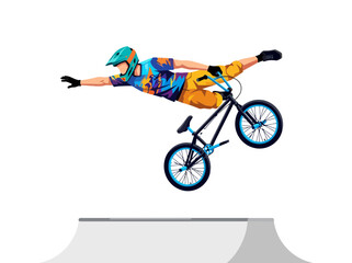 Obraz premium A professional bmx rider performing an impressive aerial stunt on a ramp.