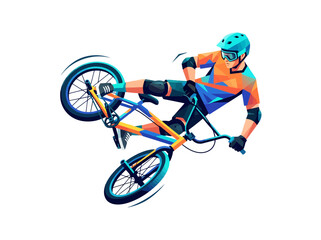 Obraz premium A stylized digital illustration of a BMX rider performing an aerial stunt on a bicycle.