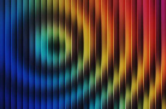 Abstract rainbow gradient background with vertical lines and circular light ripple effect