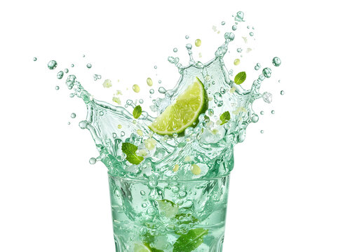 Refreshing lime and mint cocktail splash for summer drinks promotion.