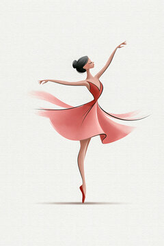 Graceful Ballerina in Motion An elegant ballerina en pointe, her rosy chiffon dress flowing like a graceful petal, performs a delicate ballet pose with ethereal beauty.