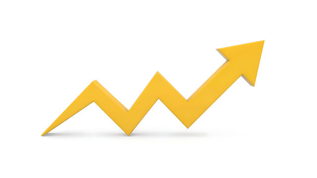 Yellow zigzag arrow showing upward trend for business growth with business
