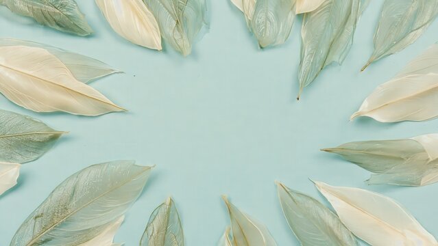 Circular botanical frame with pastel leaves