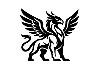 Fototapeta premium Mythical Griffin Creature Silhouette Isolated