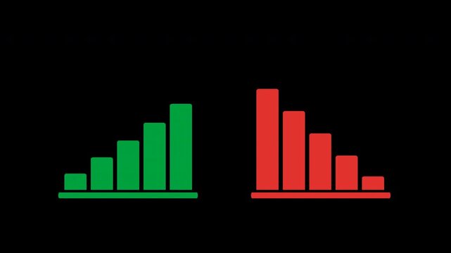 Business Statistics Bars, Up and Down Arrows, Looping Animation, Data Analytics, 4K Transparent Video with Alpha Channel