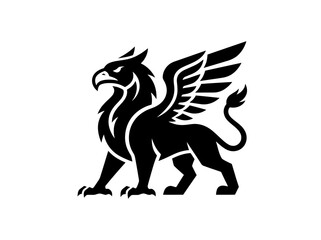 Fototapeta premium Mythical Griffin Creature Silhouette, Heraldic Symbol, Fantasy Animal Icon