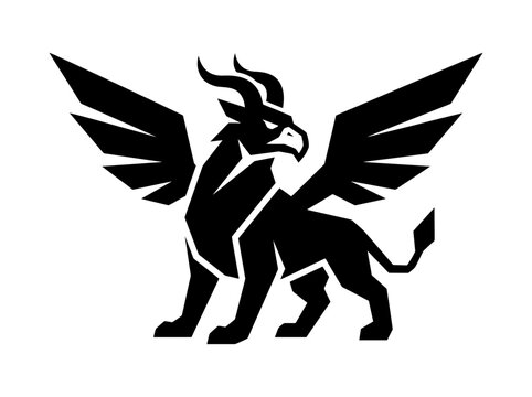 Mythical Griffin Creature Silhouette, Heraldic Symbol, Fantasy Beast