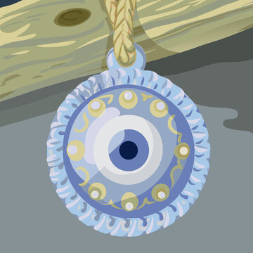 เครื่องรางดวงตาสีฟ้าแขวนกับกิ่งไม้,Blue evil eye amulet hanging from a branch