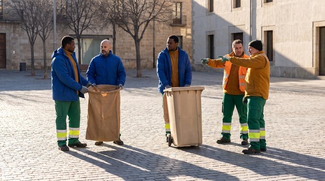 Cleanup crew starts a morning litter collection in civic square