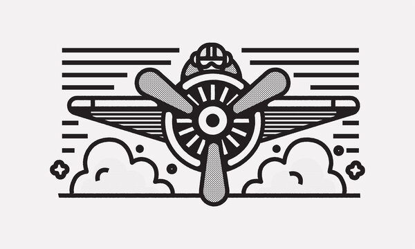 Vintage Propeller Airplane Pilot Front View Illustration