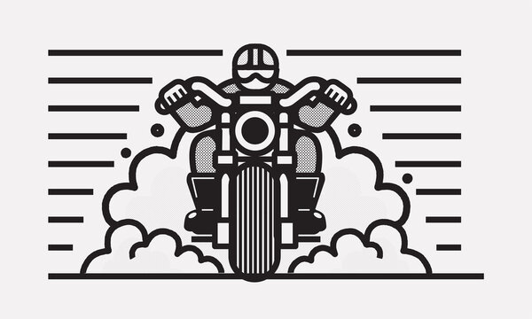 Motorcycle Rider Speeding Forward Front View Illustration
