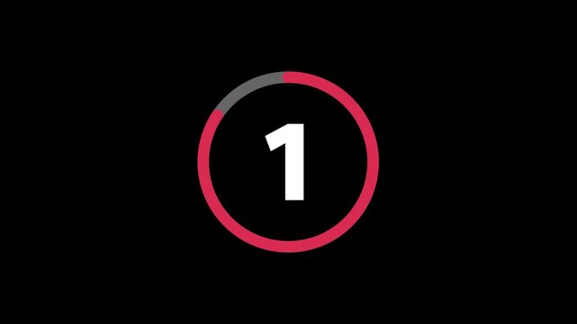 Five Second Countdown Timer with Circular Progress Ring and Transparent Background Animation