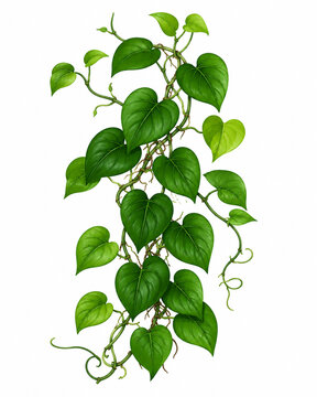 Green heart-shaped leaf vine plant isolated on white background