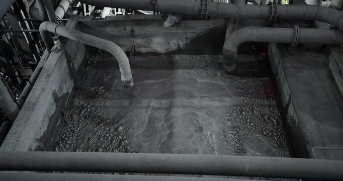 Flotation and processing circular clarifier tank for iron production from ore on mining factory.