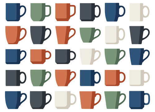 Flat vector illustration of various tea cups.
