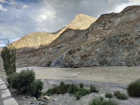 Indus River Flowing Through Himalayan Mountains in Ladakh India