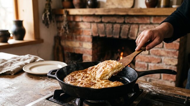 Golden placinta browns beside a rustic brick hearth