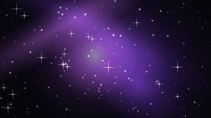 Deep space nebula background, with glowing white, stars, sparkling four-pointed, star bursts, and, soft purple gradient, clouds in a, dark cosmic void © Pixel With MH