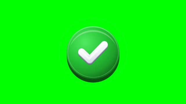 3D Green Check Mark Icon for Approval, Success and Validation on Vibrant Green Background