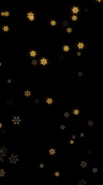 golden snowflakes falling alpha channel animation, snow flakes new year and Christmas holiday isolated vertical social media motion design element