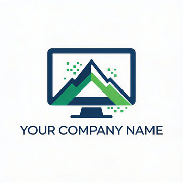 Digital Mountain Computer Logo &ndash; Modern Electronics and IT Business Brand Emblem