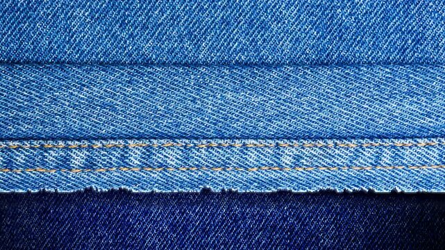 Abstract background Blue denim fabric showing detailed woven texture, Seams and contrasting stitching for textile and fashion backgrounds
