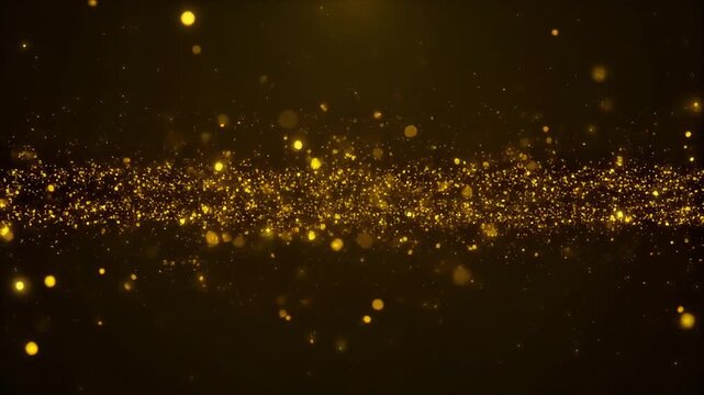 Golden dust particles flowing against dark background with copy space for text