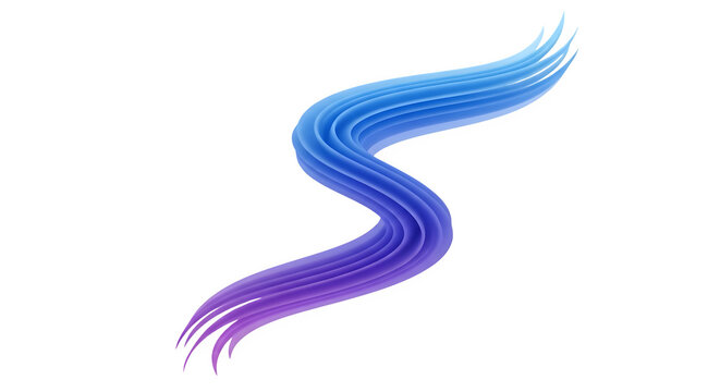 Abstract 3D flow wave line with vibrant blue and purple gradient isolated on a transparent background for creative graphic design projects
