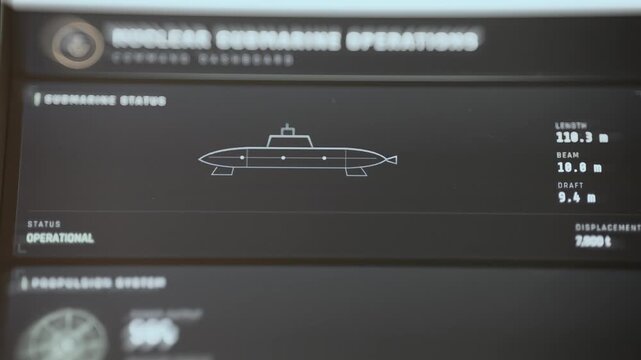 submarine specification dashboard shows dimensional measurements
