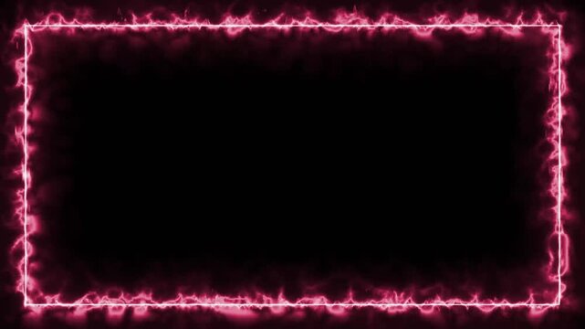 4K Red Neon Fire Border Frame Overlay Glowing Electric Energy Line Rectangle Loop Background