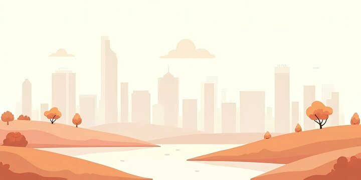 Minimalist Autumn City Skyline Landscape Vector Illustration