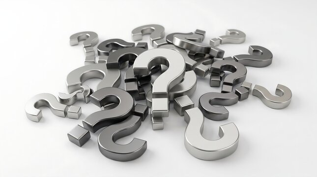 Silver and Grey Metallic Question Marks Isolated on White Background