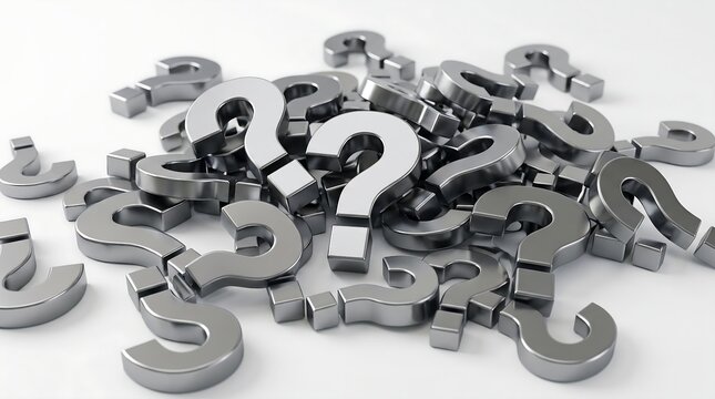 Pile of Metallic Question Marks Representing FAQ Doubt and Uncertainty