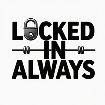 Motivational Fitness Quote "Locked In Always" with Barbell and Padlock Design