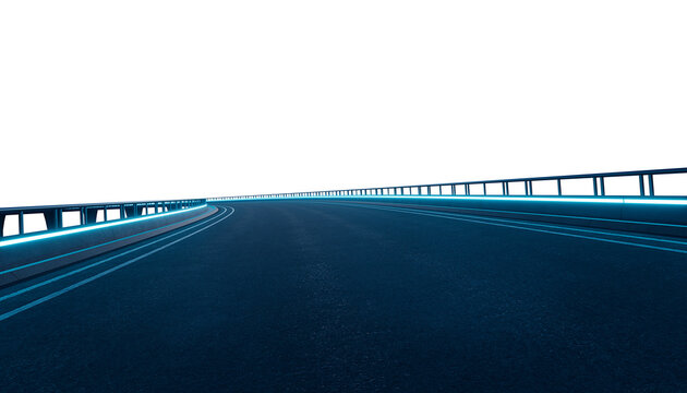 3d rendering futuristic illuminated highway road curve with transparent background